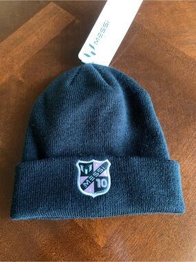 Messi Kids Black Beanie Hat with Crest